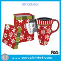 Tasse de voyage en céramique rouge en flocon de neige de Noël